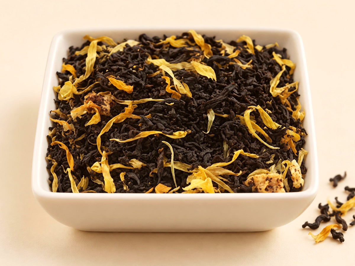 Peach Ceylon Black Tea | Fruit Flavored Loose Leaf Tea | Marigold Flowers