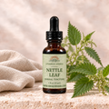 Awaken Herbs Nettle Leaf Tincture, 1 fl oz bottle with nettle leaves
