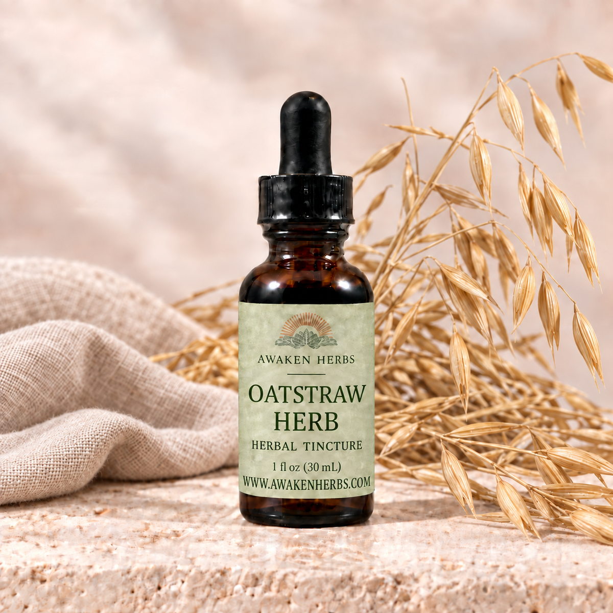 Awaken Herbs Oatstraw Herb Tincture, 1 fl oz bottle with oatstraw